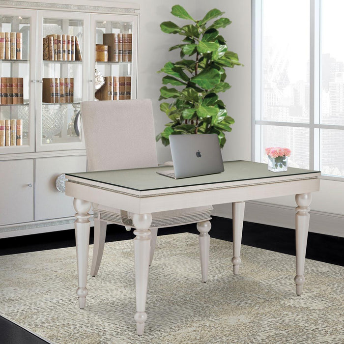 Glimmering Heights 2pc Writing Desk w/Glass Top in Ivory