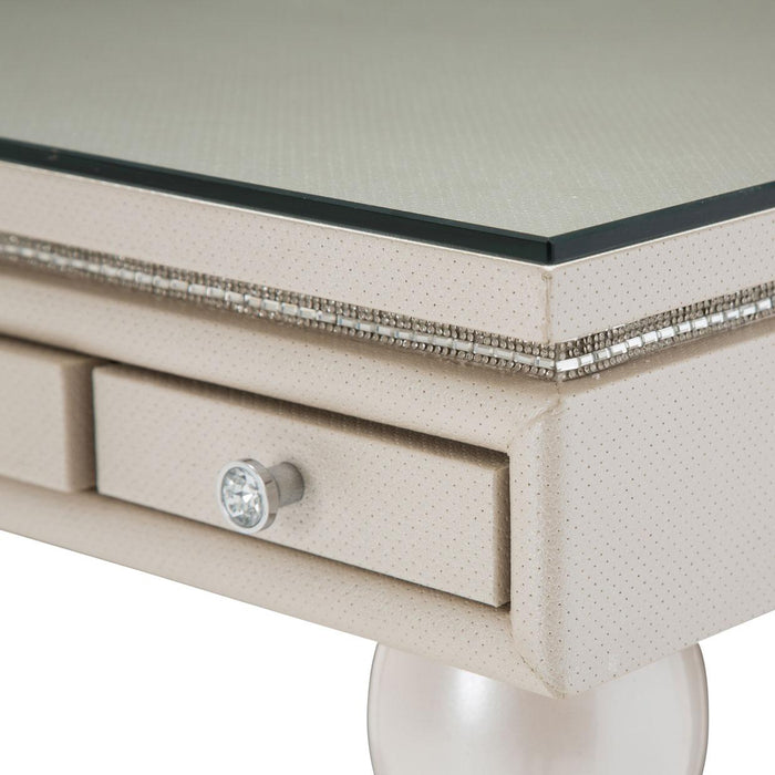 Glimmering Heights 2pc Writing Desk w/Glass Top in Ivory