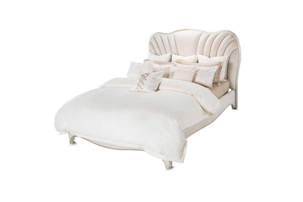 London Place Cal King Upholstered Panel Bed in Creamy Pearl