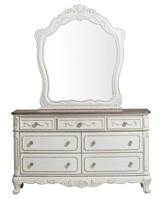 Homelegance Cinderella Mirror in Antique White with Grey Rub-Through