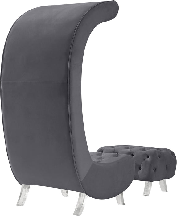 Crescent Grey Velvet Accent Chair