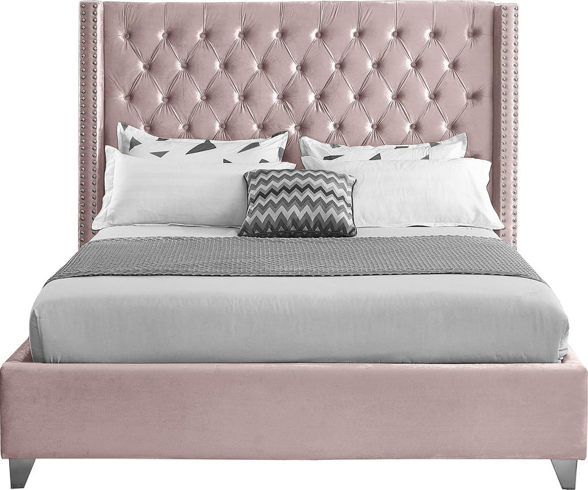 Aiden Pink Velvet Full Bed