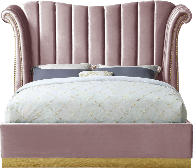 Flora Pink Velvet Queen Bed (3 Boxes)