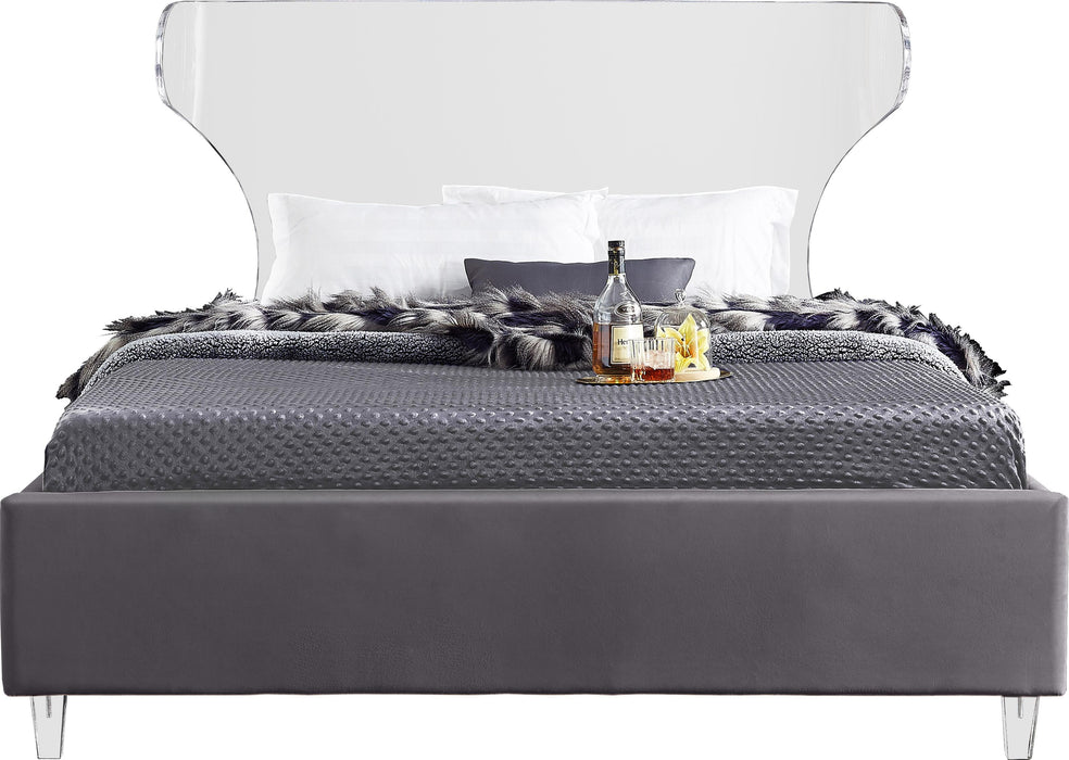 Ghost Grey Velvet Full Bed