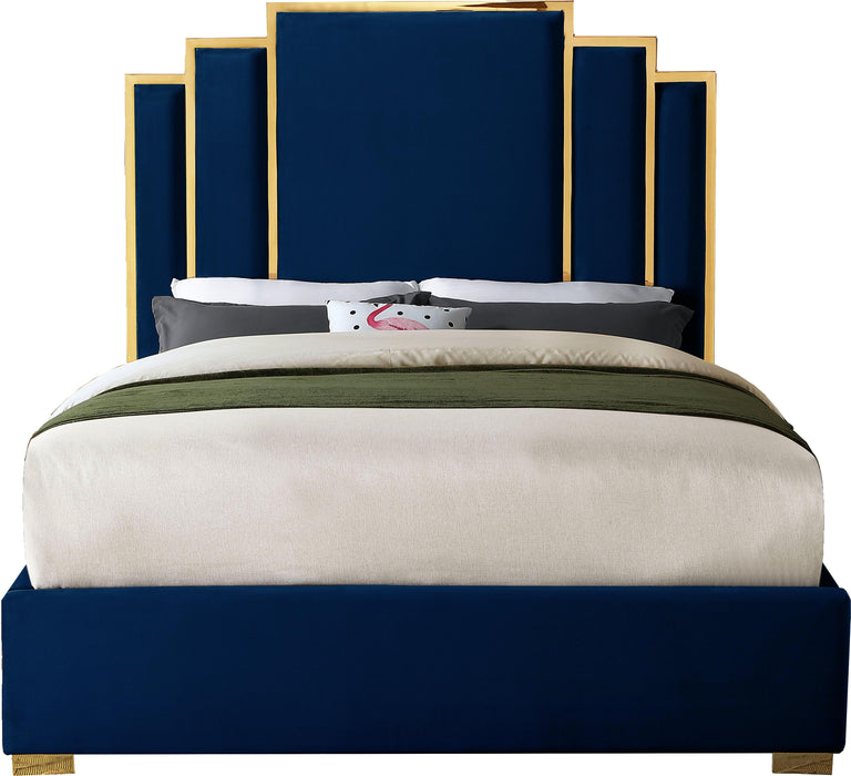 Hugo Navy Velvet King Bed