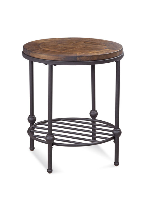 Bassett Mirror Company Belgian Luxe Emery Round End Table in Rustic Barnside image