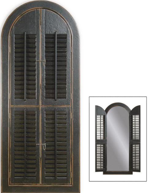 Bassett Mirror Company Belgian Luxe Arched Shutter Mirror in Rusticated Black image